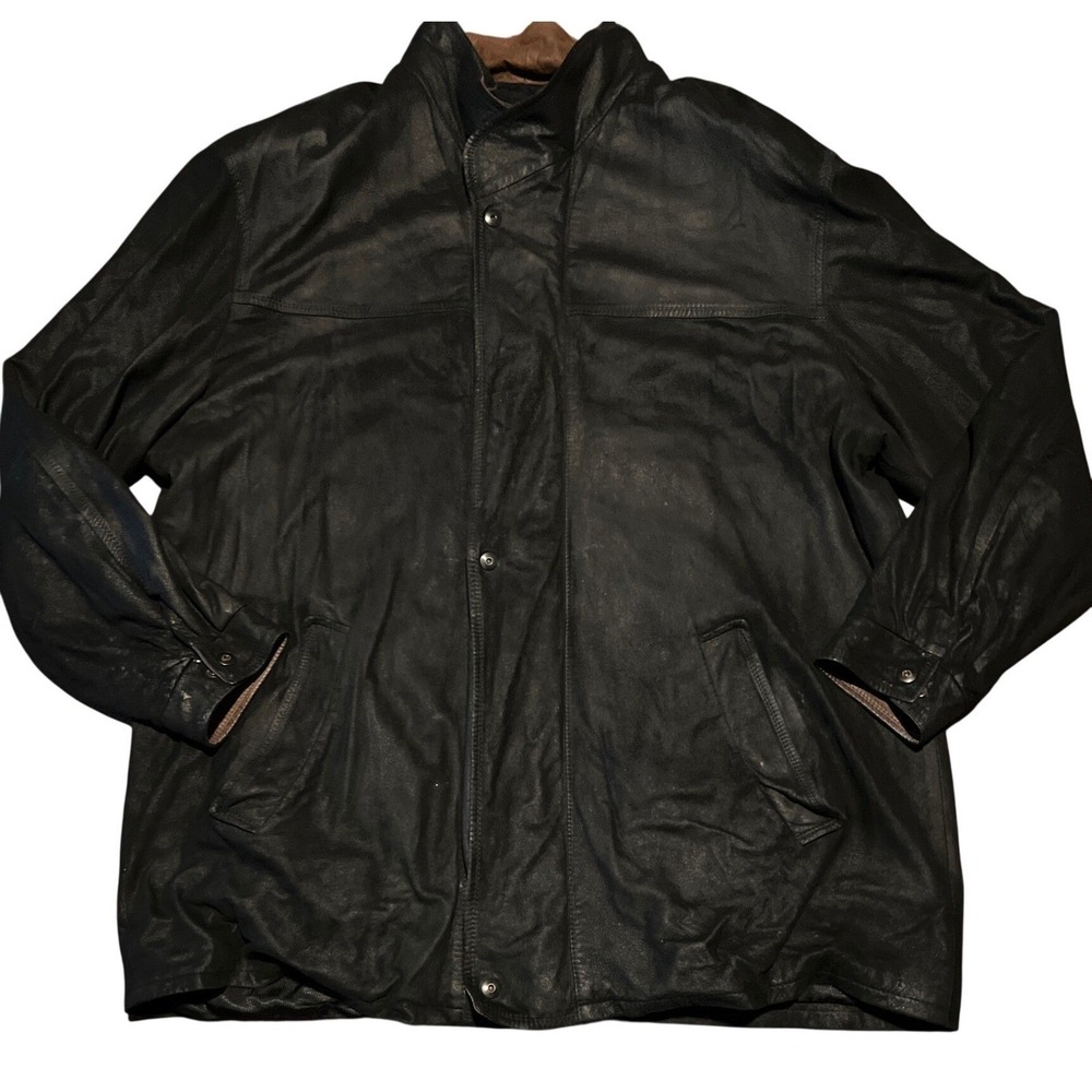 Johnston & Murphy Black Lamb Leather Jacket Size 48 Full Zip Collar Pockets